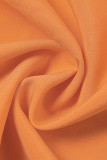 Pantalon décontracté orange uni en patchwork pliable, taille moyenne, droit, couleur unie