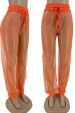 Мандариновый сексуальный однотонный пэчворк, прозрачные прямые брюки-карандаш с высокой талией, однотонные плавки
