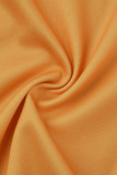 Oranje sexy print patchwork split O hals rechte jurken