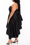 Black Fashion Sexy Solid Backless Asymmetrical Strapless Plus Size Two Pieces