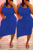 Fluorescent Color Fashion Casual Plus Size Solid Basic U Neck Vest Dress