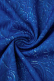 Abito blu casual con stampa patchwork con fibbia, colletto rovesciato, abiti taglie forti