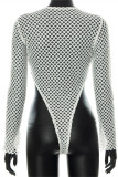 White Fashion Sexy Solid Hollowed Out See-through O Neck Skinny Bodysuits