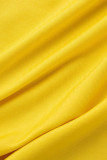 Желтый Повседневный С принтом Пэчворк О-образный вырез С короткими рукавами Из двух частей