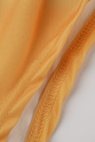 Robes droites orange sexy imprimées patchwork fendues à col rond