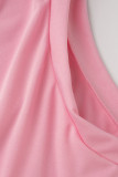 Roze casual effen patchwork asymmetrische schuine kraag losse jumpsuits