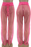 Pink Sexy Solid Patchwork See-through Straight High Waist Wide Leg Solid Color Bottoms