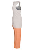 Кремово-белые сексуальные прямые платья в стиле пэчворк с разрезом и круглым вырезом