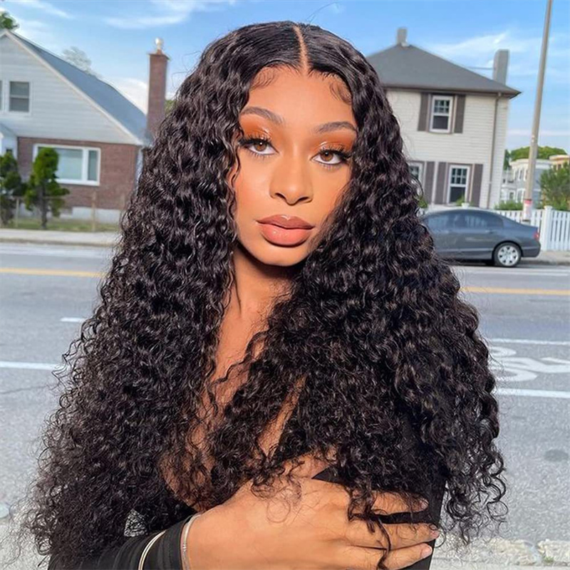 

Black Fashion Casual Lace Water Deep Wave Lace Closure Wigs Middle Part Wet and Wavy Wigs