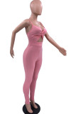 Roze sexy casual effen uitgeholde rugloze skinny jumpsuits met spaghettibandjes