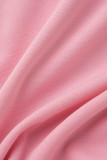 Macacões soltos rosa casual sólido patchwork gola oblíqua assimétrica