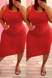 Red Fashion Casual Plus Size Solid Basic U Neck Vest Dress