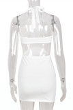 Weiße Mode Sexy Solid Bandage Rückenfreier O-Ausschnitt Ärmelloses Kleid Kleider