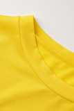 Желтый Повседневный С принтом Пэчворк О-образный вырез С короткими рукавами Из двух частей