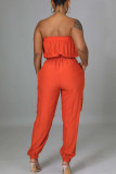 Orange Sexy Solid Patchwork Strapless Straight Jumpsuits