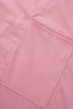 Tute larghe con colletto obliquo asimmetrico patchwork solido casual rosa