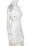 Белое модное сексуальное однотонное платье без рукавов с открытой спиной и круглым вырезом