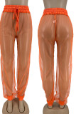 Pantaloni in tinta unita a matita a vita alta trasparenti trasparenti patchwork solido mandarino