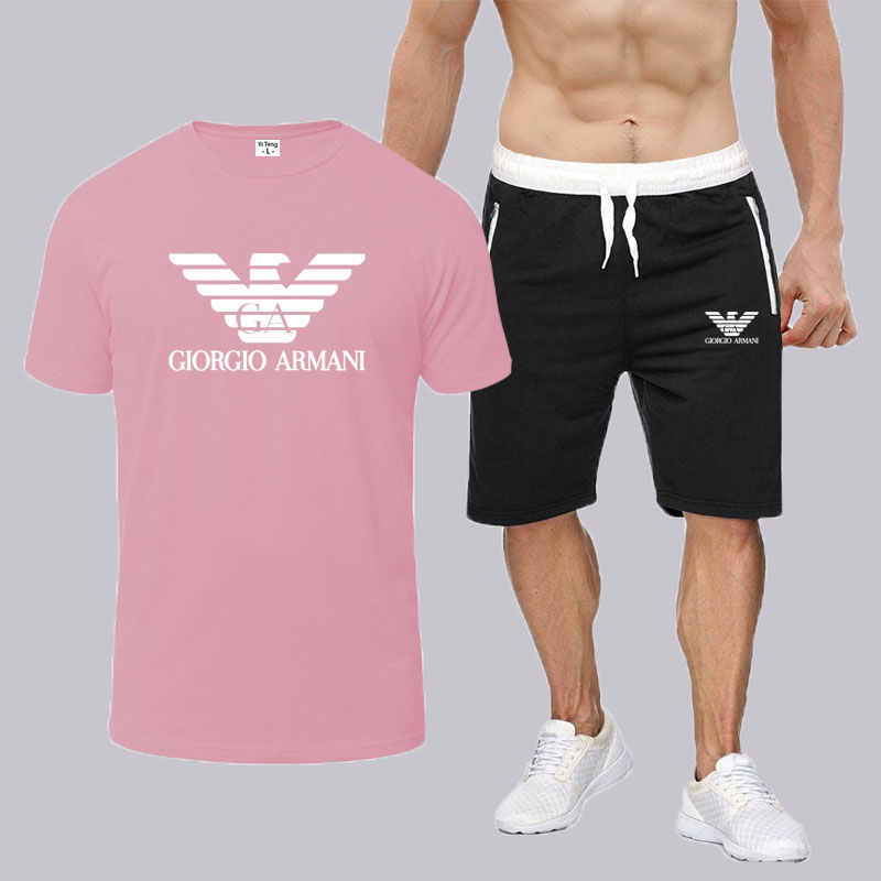 

Pink Fashion Casual Print Letter O Neck Short Sleeve Two Pieces