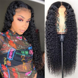 Black Fashion Casual Lace Water Deep Wave Lace Closure Wigs Middle Part Wet and Wavy Wigs