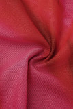 Красный Сексуальный принт Пэчворк Прозрачный О-образный вырез с длинным рукавом Из двух частей