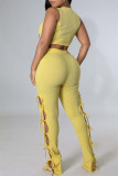 Yellow Fashion Casual Solid Bandage O Neck Sleeveless Two Pieces