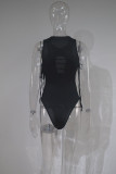 Black Fashion Sexy Solid Bandage Uitgeholde zwemkleding (zonder vulling)