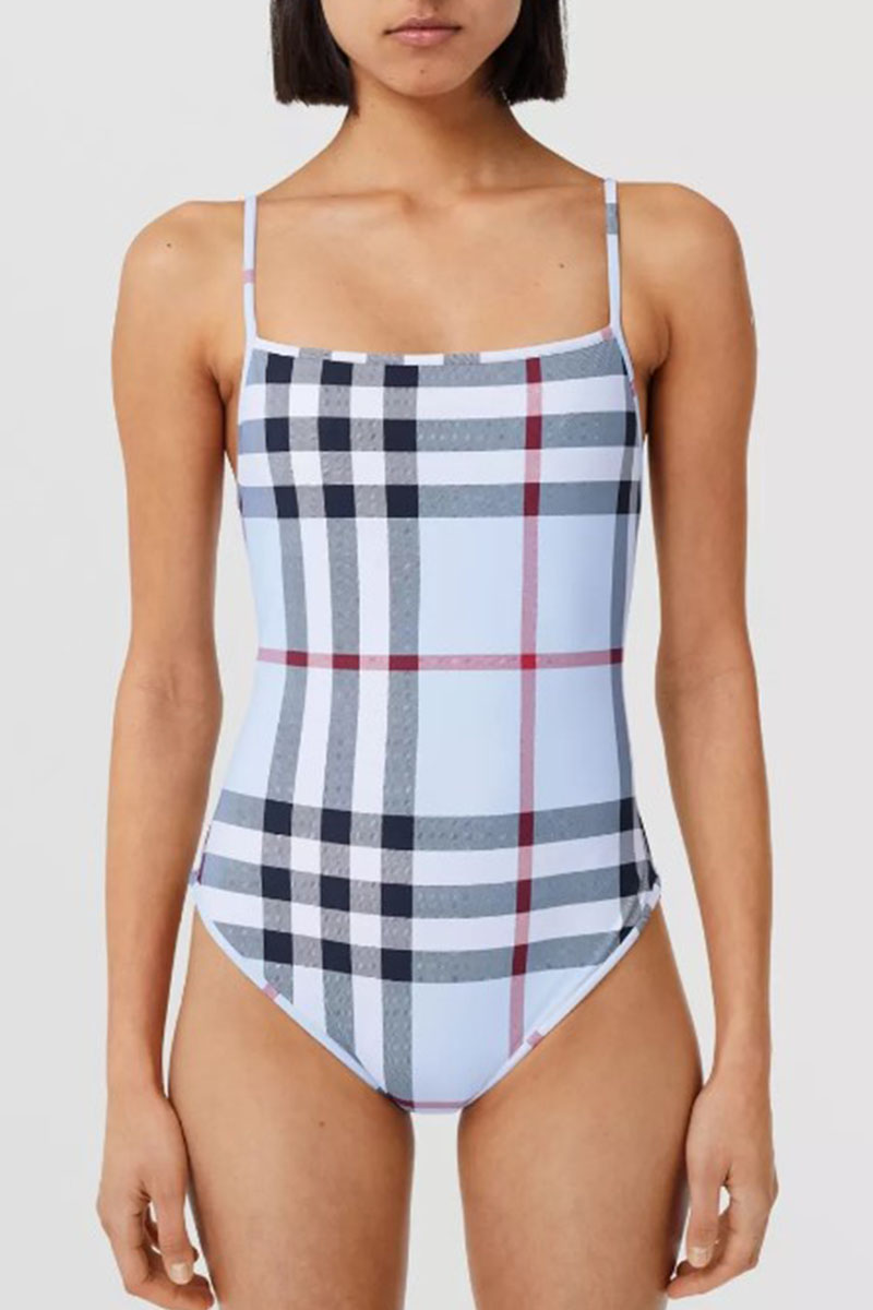 

Light Color Fashion Sexy Plaid Split Joint Swimwears