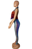 Multicolor Fashion Sexy Print Backless Neckholder Skinny Jumpsuits