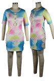 Multicolor Casual Print Hollowed Out Patchwork O Neck Straight Dresses