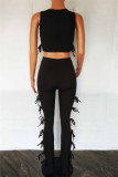 Black Fashion Casual Solid Bandage O Neck Sleeveless Two Pieces