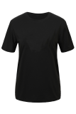 ブラックファッションストリートプリントレターOネックTシャツ