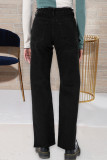 Black Fashion Casual Solid Ripped Slit High Waist Regular Denim Jeans