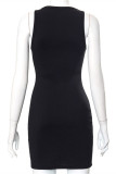 Black Sexy Casual Solid Patchwork Hot Drill O Neck Vest Dress