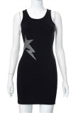 Black Sexy Casual Solid Patchwork Hot Drill O Neck Vest Dress