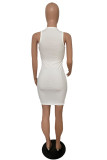 ホワイトレッドファッションカジュアルプリントベーシックOネックベストドレスドレス