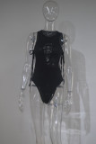 Black Fashion Sexy Solid Bandage Uitgeholde zwemkleding (zonder vulling)