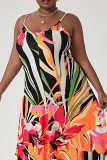 Multicolor Sexy Print Patchwork Spaghetti Strap Sling Dress Plus Size Kleider