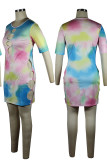 Multicolor Casual Print Hollowed Out Patchwork O Neck Straight Dresses