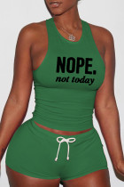 Зеленый сексуальный принт в стиле пэчворк с круглым вырезом без рукавов из двух частей