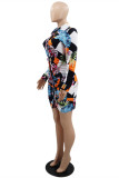 Multicolor Mode Casual Print Vik turndown-krage Långärmade klänningar
