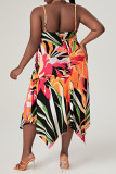 Многоцветное сексуальное платье с принтом в стиле пэчворк на тонких бретельках Платья больших размеров