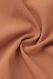 Коричневые повседневные однотонные повязки в стиле пэчворк с отложным воротником и пряжкой Платье-рубашка Платья