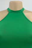 Groene sexy effen patchwork rugloze rechte jumpsuits met o-hals