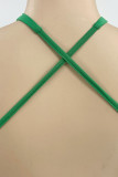 Grüne, sexy, solide Patchwork-Overalls mit rückenfreiem O-Ausschnitt und geradem Schnitt