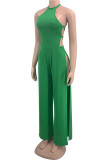 Green Sexy Solid Patchwork Backless O Neck Straight Jumpsuits
