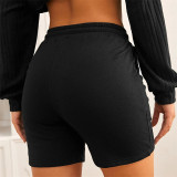 Schwarze, modische, lässige, bedruckte Basic-Shorts mit hoher Taille