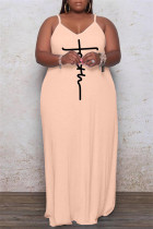 Абрикосовое сексуальное повседневное платье с принтом, базовое длинное платье на тонких бретелях, платья больших размеров