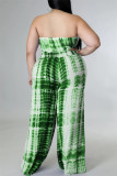 Зеленый сексуальный повседневный принт Tie Dye Backless Strapless Plus Size Two Pieces