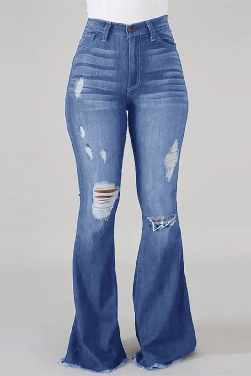 

Light Blue Fashion Casual Solid Plus Size Jeans